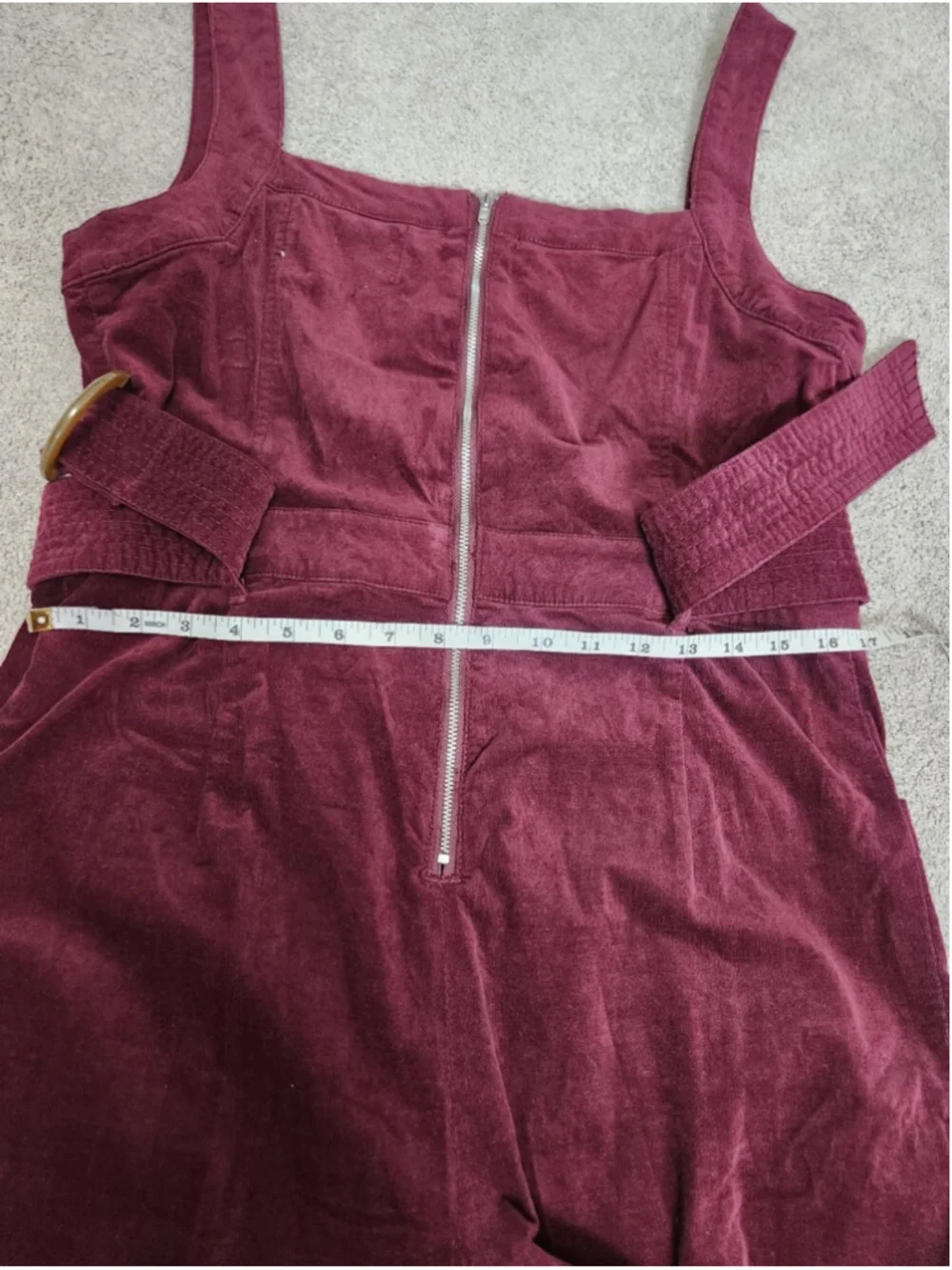 Anthropologie Pilcro Burgundy Leather Corduroy Jumpsuit Overalls Wide Leg Sz 12